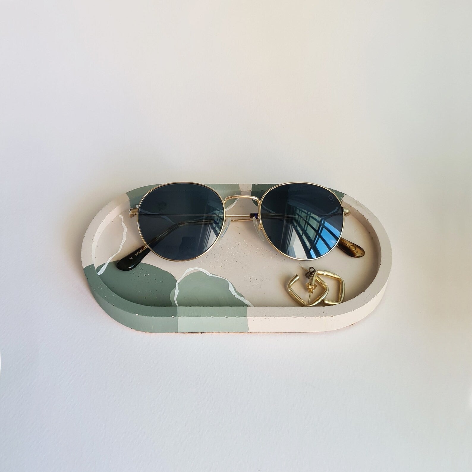 Oval Concrete Tray- Sage Green Abstract design