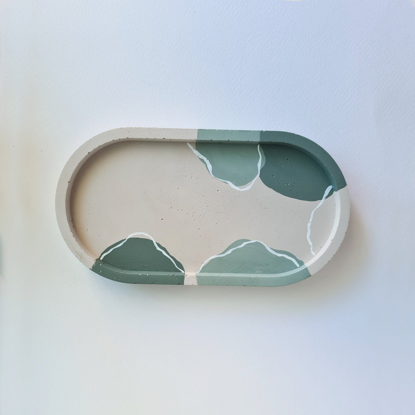 Oval Concrete Tray- Sage Green Abstract design