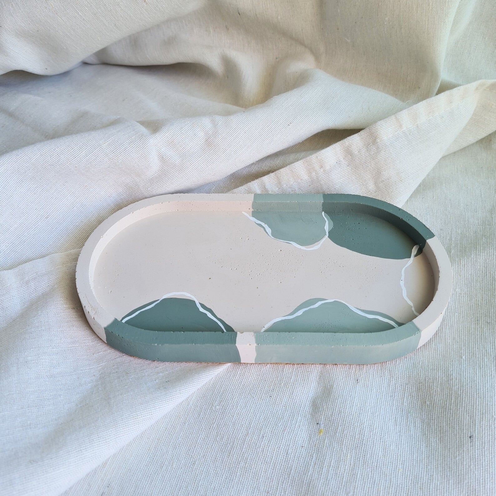 Oval Concrete Tray- Sage Green Abstract design