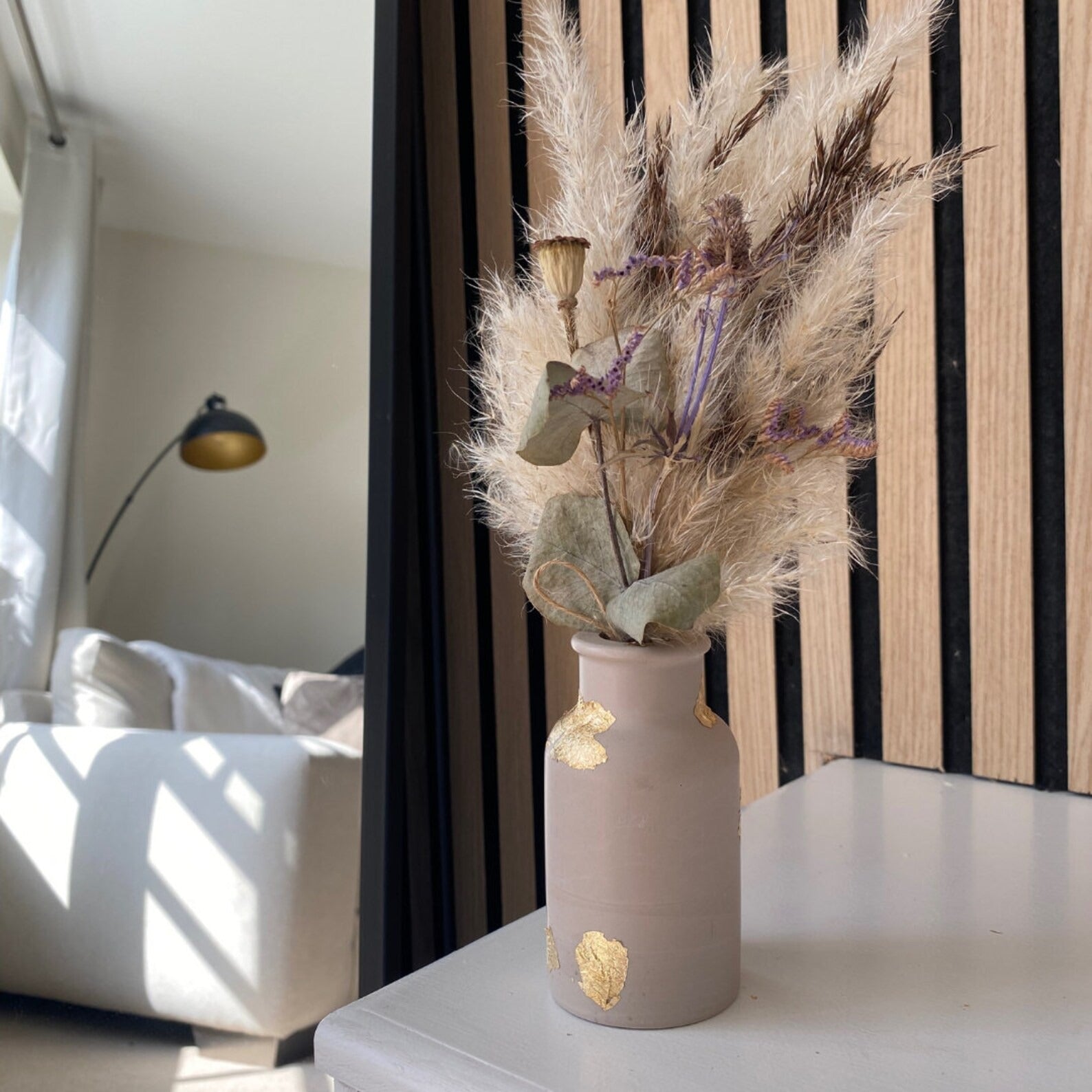 Milk bottle vase with gold leaf | Buds not Included.